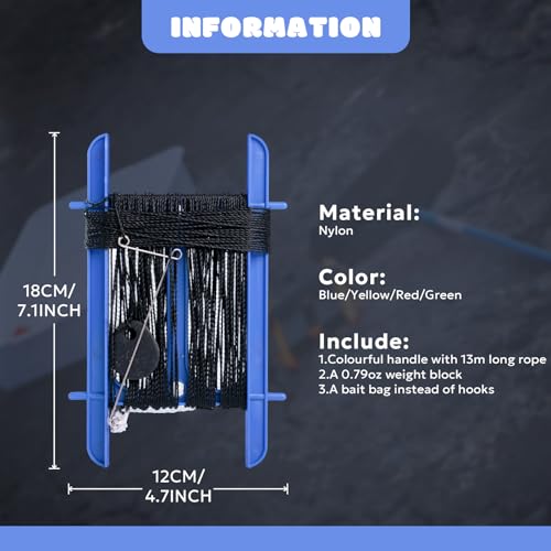 SF Set of 2 Crab Hand Line for Crabbing Colorful Frame with 13M Line, Bait Bag, 0.79oz Weight Block, Crab Fishing Line Catch Fish Prawn Crayfish Lobster, Red/Blue