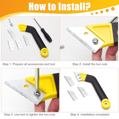 Zhichengbosi Grout Removal Tool, Tile Grout Remover Tiling Tools, Saw Angled Grout Scraping Rake with 3 PCS Extra Replacement Accessories for Tile Cleaning