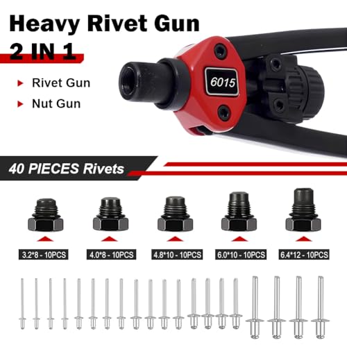 2 in 1 Heavy Duty Rivet Nut tool Rivet Gun, 13-Inch Rivet nut Tool Kit, Insert rivnut Rivet Setter Kit with 7 Metric Mandrels, 160pcs Rivnuts, 50pcs rivets with Rugged Carrying Case