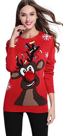 *daisysboutique* Women's Christmas Cute Reindeer Knitted Sweater Girl Pullover (XX Large, Lighting)