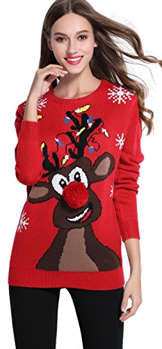 *daisysboutique* Women's Christmas Cute Reindeer Knitted Sweater Girl Pullover (XX Large, Lighting)