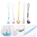 TOYANDONA Japanese Maneki Neko Lucky Cat Mobile Phone Pendant Copper Waving Cat Jingle Bell Mobile Phone Jewellery for DIY Key Chain Car Bag Purse Backpack Lucky Pendant Decoration Pack of 5