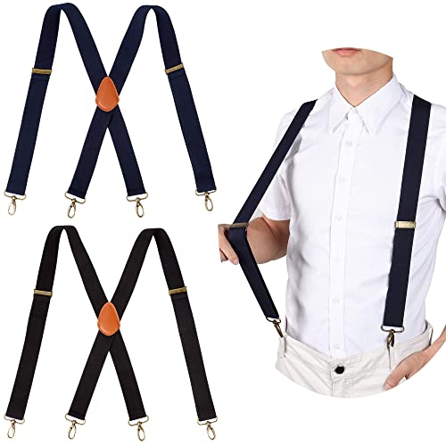 ZANZER 2 Packs Suspenders Braces for Men Heavy Duty, Adjustable Elastic X Back Suspender (Black+Navy)