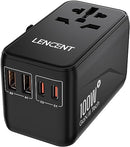 LENCENT Universal Travel Adapter, 100W GaN3 International Adaptor with 2 QC4.0 USB-A+2 PD3.0 Type-C PPS Fast Charging, Worldwide Wall Charger for Mobile Phone, Plug Adapter USA/UK/EU/AU Black