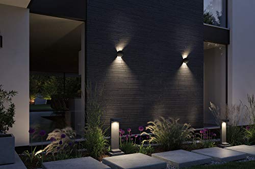 Paulmann Concrea 94502 LED Outdoor Bollard Light IP44 Including 1 x 6.8 Watt Bollard Light Made of Black Sandstone Garden Lighting Concrea 3000 K