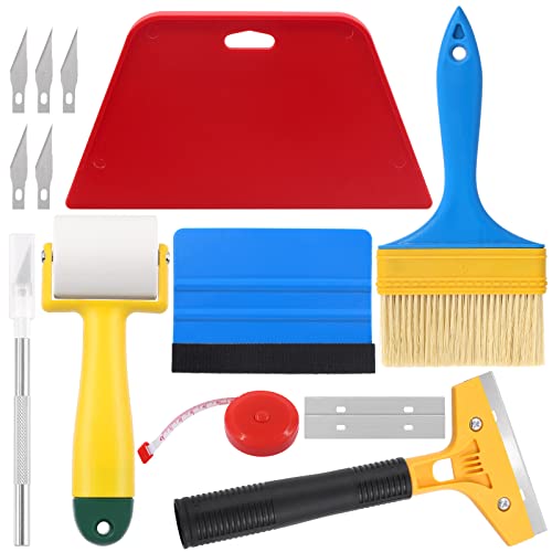 Glarks 14Pcs Wallpaper Tools, Wallpaper Smoothing Tool Kit with Squeegee, Seam Roller, Wallpaper Brush, Craft Knife, Tape Measure for Wallpaper Hanging, Contact Paper, Vinyl Application