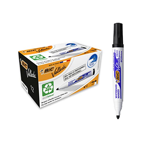 BIC Velleda 1701 Whiteboard Marker Large Bullet Tip - Black Ink, Box of 12 Dry Erase Markers