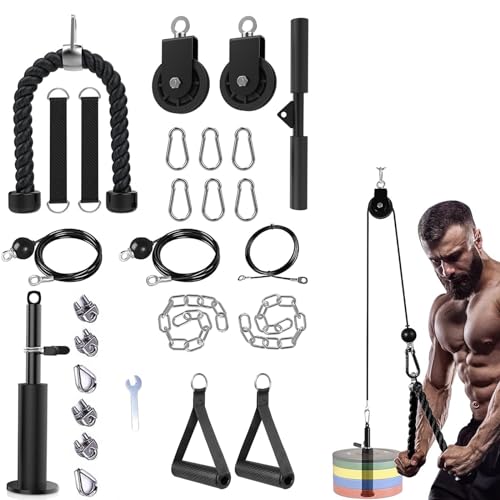 Weight Cable Pulley System Gym, Upgraded Cable Pulley Attachments for Gym LAT Pull Down, Biceps Curl, Triceps, Arm Workouts - Weight Pulley System Home Gym Add On Equipment