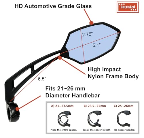 Hafny 2024 New Handlebar Bike Mirror, Long Arm, HD Glass Lens, Adjustable & Rotatable Safe Rearview Bicycle Mirror, Blast-Resistant, HF-M6002-FR051 (Anti-glare Blue Right)