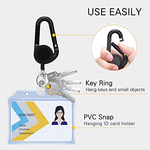 FYY (2 Pack) Heavy Duty Retractable Badge Holders Reel with [Carabiner] and [Key Chain Keychain] 22.2 inches Reinforced Wire Cord - Black& Clear