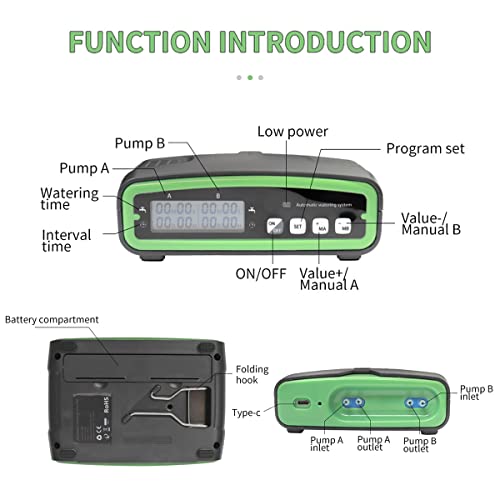 Auto Drip Irrigation Kit Dual Pumps Automatic Watering System with LCD Display 30-Day Digital Programmable Water Timer Kit Plant Watering Device for Indoor Garden Potted Plants(black)