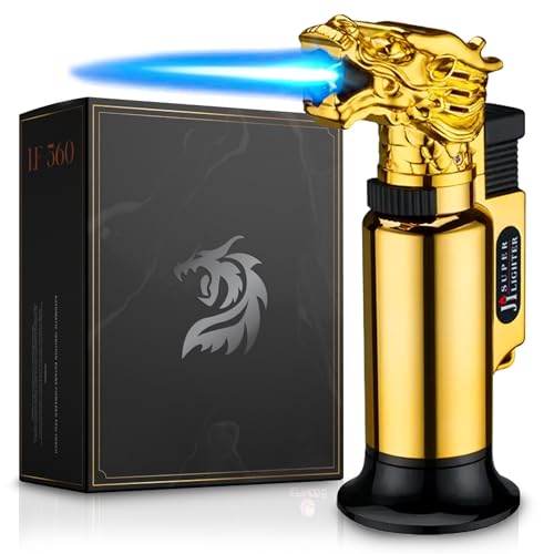 Dragon Torch Lighter, Switchable Jet Flame Lighter Butane Refillable with Lockable Function, Windproof Adjustable Jet Flame and Soft Flame (Without Butane Gas)