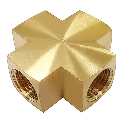 1/4 x 1/4 x 1/4 x 1/4 Inch NPT Female Thread Cross Pipe Fitting Barstock Cross 4 Way Connector Brass Pipe Fittings