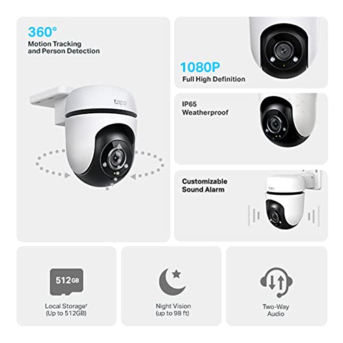 TP-Link Tapo Pan/Tilt Outdoor Security WiFi Camera, Wireless, 1080p, 360°, IP65, Night Vision, SD Card Slot, Smart AI Detection (Tapo C500)