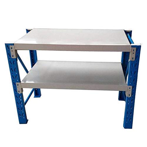 1.2M x 0.6m x 0.9m Heavy Duty Metal Warehouse Garage Workbench System 400KG Workstation (Blue & White)