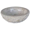 vidaXL Natural Marble Stone Basin - Cream Coloured, 40cm Diameter - Rustic, Round Wash Basin for Bathroom or Washroom - Easy to Clean