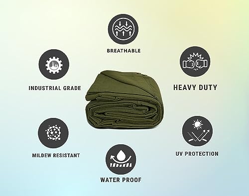 Zuperia 2 Pack Canvas Tarp, 8' x 10' ft, 28 MIL, with Rustproof Grommets, Waterproof, Heavy Duty Multipurpose Tarpaulin Cover for Canopy Tent, Roof, Camping, Woodpile (Olive Green)