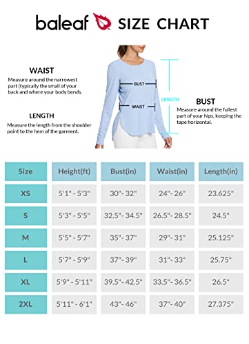 BALEAF Workout Tops for Women, UPF 50+ Long Sleeve Sun Shirts, Lightweight Hiking Tops, Quick Dry, UV Protection Outdoor Clothing Light Blue XS