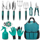 Garden Tool Set, 11 Piece Aluminum Alloy Hand Tool Starter Kit with Garden Bag, Outdoor, Heavy Duty Gardening Work Set with Ergonomic Handle,Gift for Women and Men