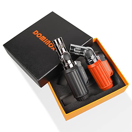 DOMINOX 2 Pack Torch Lighters,4 Jet Flame Butane Lighter,Refillable Windproof Lighter for Gift Grill BBQ Camping (Butane Gas Not Included)