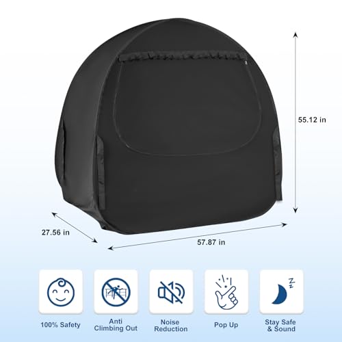 YAVIL Blackout Baby Sleep Tent Sleep Pod, Pop Up Crib Blackout Cover Canopy for Naps at Home and Traveling, Fits Mini Crib, Pack n Play, and More with Safe Bottom Design, Blocks 96% Light