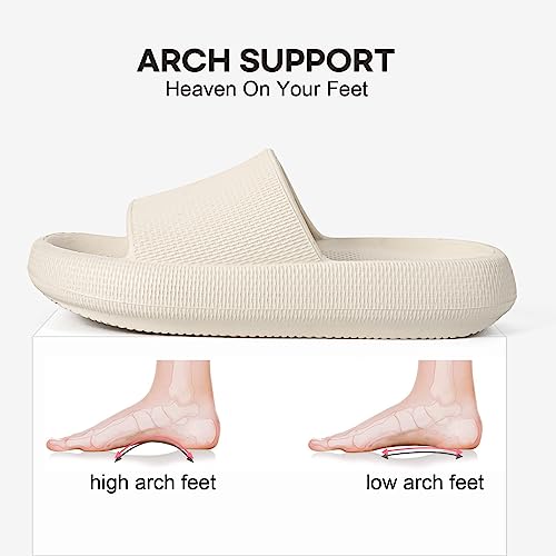 LongBay Cloud Slides for Women and Men, Comfy Pillow Slipper Shower Sandals Shoes with Arch Support for Pool Beach Home Indoor Outdoor Use, 10.5-11.5women/9-10men, Beige