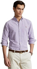 Polo Ralph Lauren Men's Classic Long Sleeve Oxford Shirt, (Spring/Summer 2023) Purple/White Checkerd, Medium