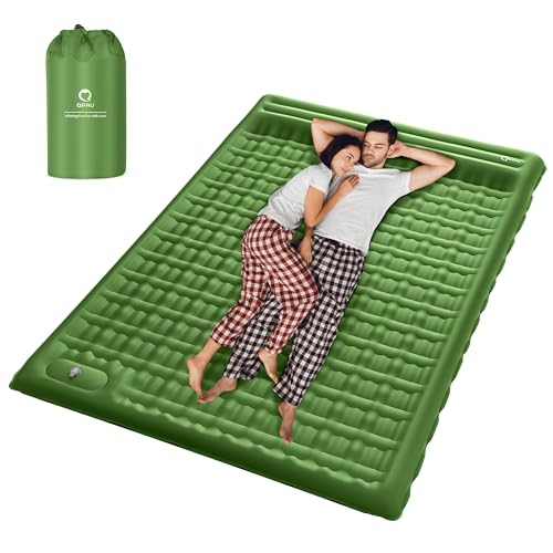 QPAU Camping Sleeping Pad, 2 Person Camping Mat, Enhanced Support for Healthy, with Built-in Foot Pump, 4.7 Inch Durable Sleeping Mattress for Camping, Hiking and Home (Pine Green)