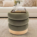 COLAMY Velvet Ottoman Footstool, Tufted Modern Foot Rest Stool with Wood Base for Living Room, Bedroom, Desk, Round Versatile Side End Table, Pouf, Makeup Seat, Green