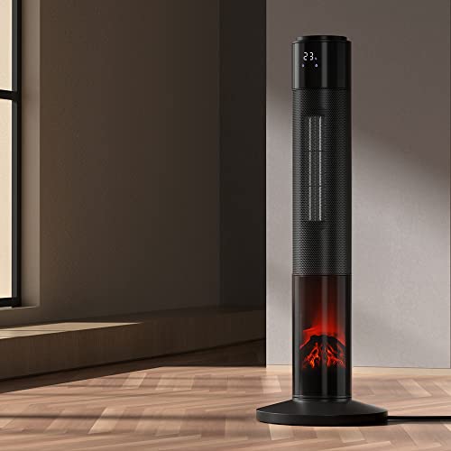 Devanti Ceramic Heater, 2000W Electric Portable Tower Fan Heaters for Bedroom Indoor Home Room Bathroom Warmool Space Heating, 3 Settings with Remote Control Black