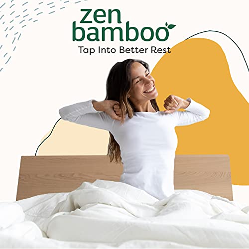 Zen Bamboo Ultra Soft Fitted Bamboo Mattress Pad - Premium Hypoallergenic Bamboo Mattress Topper with Honeycomb Cooling Technology - Queen