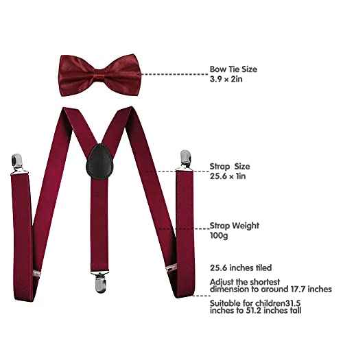 Wine Red Kids Braces Bowtie Set Toddler Children Elastic Adjustable Suspenders with Bow Ties for 12 Months - 9 Years Boys Girls