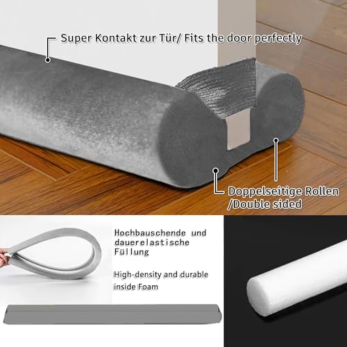 BKSAI Door Draft Stopper for Doors 31-39" No Adhesive Draft Stopper for Bottom of Door Draught Excluder Under Door Wind Blocker Reduce Noise Draught Excluder Sweep Sound Proof(Grey)