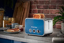 Russell Hobbs Distinctions 2 Slice Toaster, RHT262OCB, Polished Stainless Steel Design, Illuminated Countdown, Variable Browning Control, Longer Slots, Ocean Blue,Silver