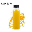 Packware Square Plastic Juice Bottles - Clear Drinking Containers with Tamper Evident Lids - Reusable & Leak-Proof - Great for Storing Homemade Juices Water Smoothies & Much More - 10 Pcs(Black Lids)