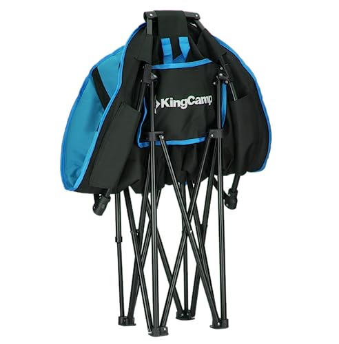 KingCamp Oversized Saucer Round Camping Chair Portable Padded Outdoor Folding Chair for Adult with Cup Holder Back Pocket Carry Bag, Support Up to 300lbs, Blue