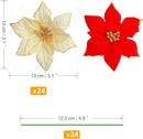 iDopick 24 Pieces 13cm Christmas Poinsettia Artificial Christmas Flowers Decorations Glittering with Clips for Xmas Wedding Party Tree Wreath Ornaments Glitter