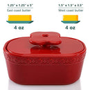 AVLA Porcelain Butter Dish, Ceramic Butter Dish with Lid for Countertop, Large Butter Container Storage Keeper Holds Up to 2 Sticks of Butter, Oval Shape Butter Crock Flower Series, Red