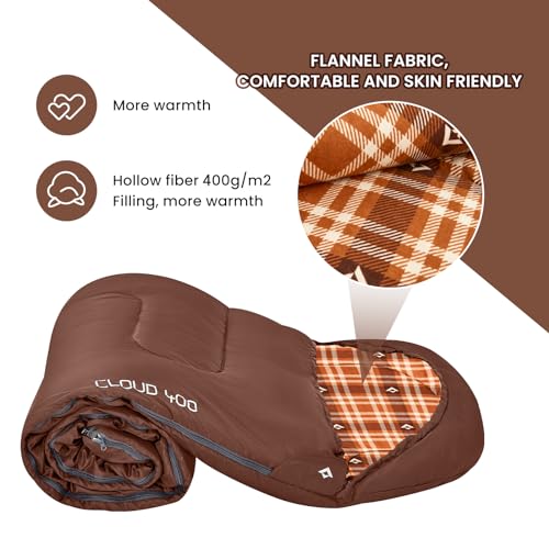 KingCamp Backpacking Sleeping Bag Lightweight Warm & Cold Weather Sleeping Bags for Adults Ideal for Hiking Camping Outdoor Adventures XL Coffee Right Zipper