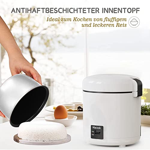 Macook Mini Rice Cooker for 1-2 People (1.5 Cups, 0.3 Litres), Rice Cooker Small Easy One-Button Operation, Non-Stick Coated Inner Pot Including Rice Spoon and Measuring Cup