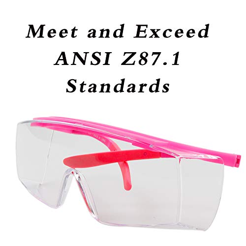 (Pink) - BHTOP Safety Glasses Protective Eye Wear L010 Clear Lens Anti-Fog Goggles Over-Spec Glasses in Pink