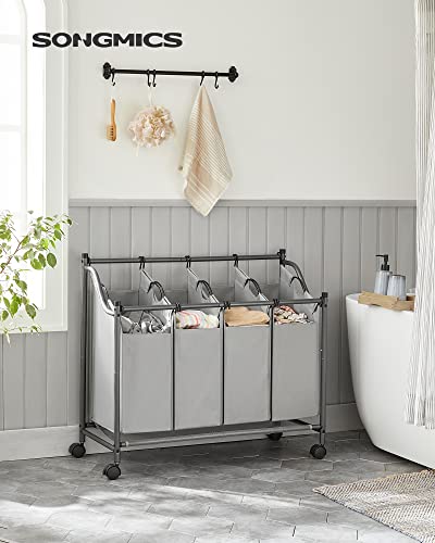 Songmics Laundry Basket with 4 Removable Laundry Bin on Wheels - Gray