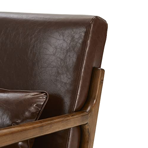 glitzhome 30.75 "H Mid Century Coffee Accent Armchair, Single Reading Armchair PU Leather Lounge Chair with Walnut Ruberwood Frame