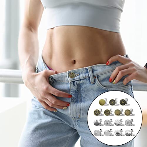 Button Pins,15set Reusable Metal Pants Button Tightener for Lengthening or Reducing The Waistline (15kind)