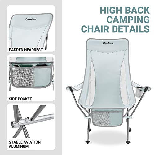 KingCamp Ultralight High Back Folding Camping Chairs Adults with Armrest, Upgrade All-Aluminum Alloy Bracket, 2 Pack Lightweight Camping Chair Camp Compact Portable Outdoors with Carry Bag