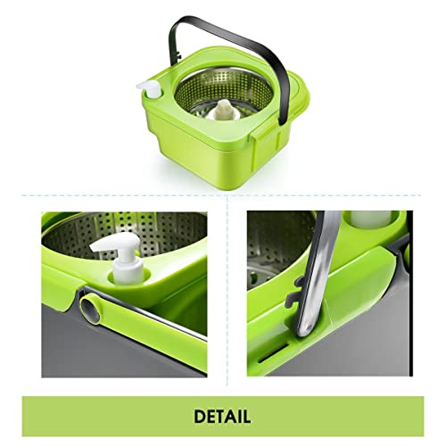 360° Spin Mop Bucket Set with Rolling Wheels Stainless Steel Rotating Wet Dry Cleaning Tools 4pcs Microfiber Replacement Head