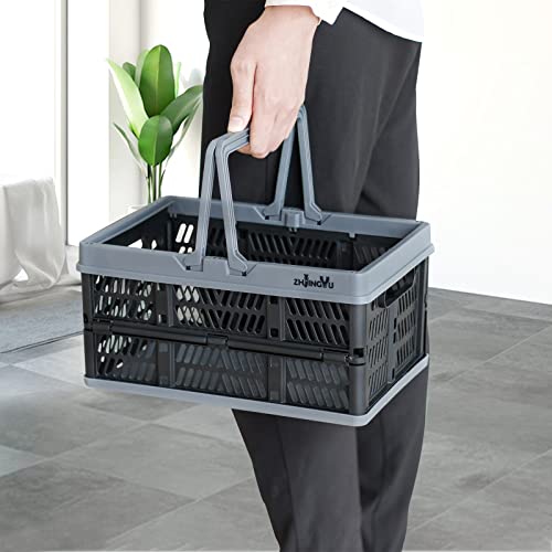 ZHJINGYU crates for storage,20L,plastic baskets for organizing,collapsible shopping basket,foldable crate with Handles,collapsible storage crate,car basket,for Kitchen,Bathroom,Medicine.small,Black