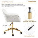 Zesthouse Boucle Home Office Chair Modern Desk Chair with Wheels, White Vanity Chair for Girls Women, Upholstered Swivel Armchair for Bedroom, Height Adjustable Computer Task Chair, Gold Base