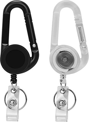 FYY (2 Pack) Heavy Duty Retractable Badge Holders Reel with [Carabiner] and [Key Chain Keychain] 22.2 inches Reinforced Wire Cord - Black& Clear