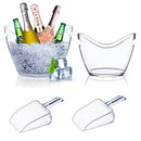 Beverage Tubs for Parties Plastic Ice Bucket for Cocktail Bar Clear Acrylic Wine Bucket with Scoops Drink Bucket Cooler for Chiller Bin for Champagne or Beer (8 L, 4 L)